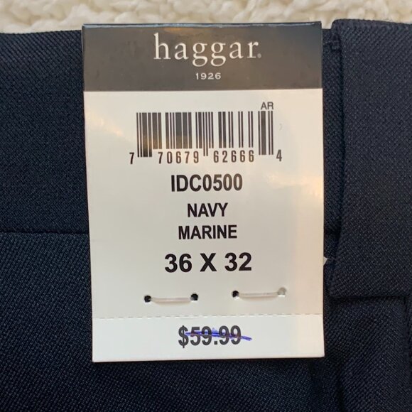 Haggar Dress Pants Mens Sz 36x32 Navy Marine Classic Fit Eco Stria Slacks NWT - Picture 5 of 8